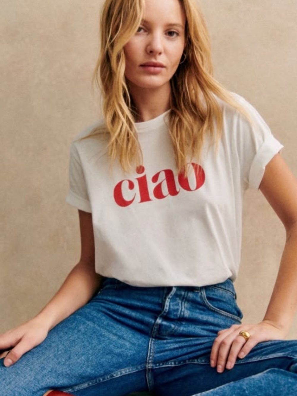 Sezane Ciao T-shirt White / Red - Size S